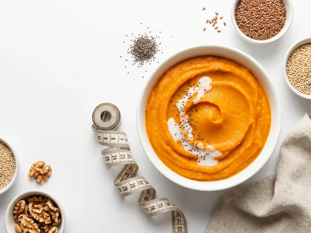 Bol de purée de patate douce avec tableau nutritionnel visible