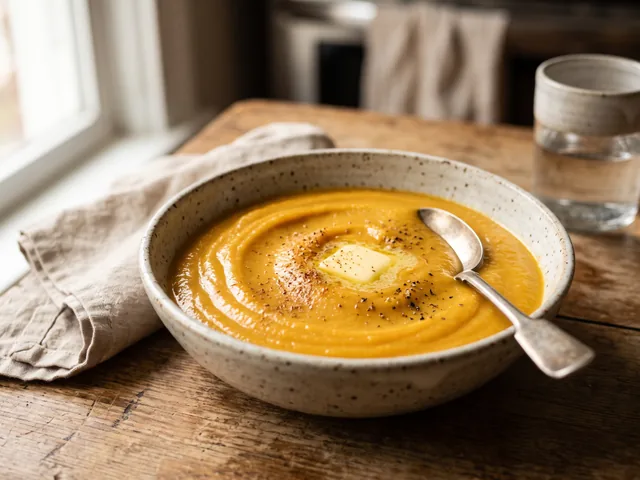 Purée de butternut onctueuse dans un bol, texture lisse et couleur orangée