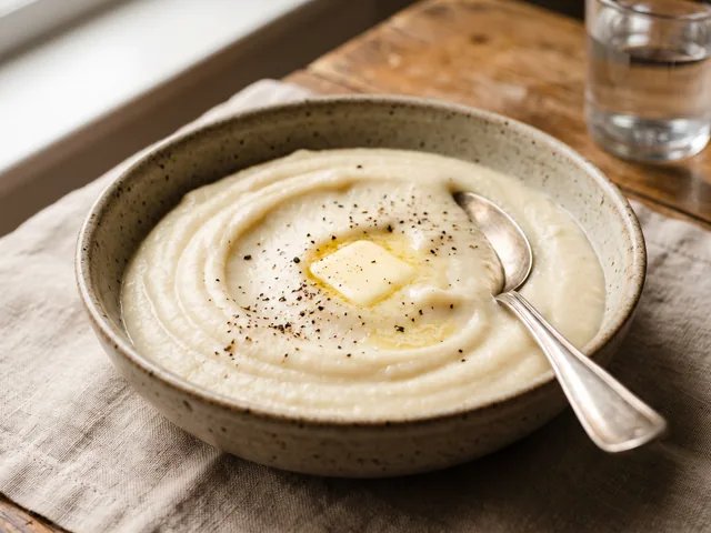 Purée de céleri-rave dans un bol, texture lisse et crémeuse