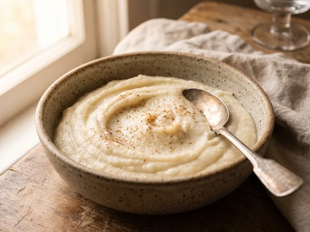Purée de chou-fleur dans un bol, texture lisse sans excès d'eau