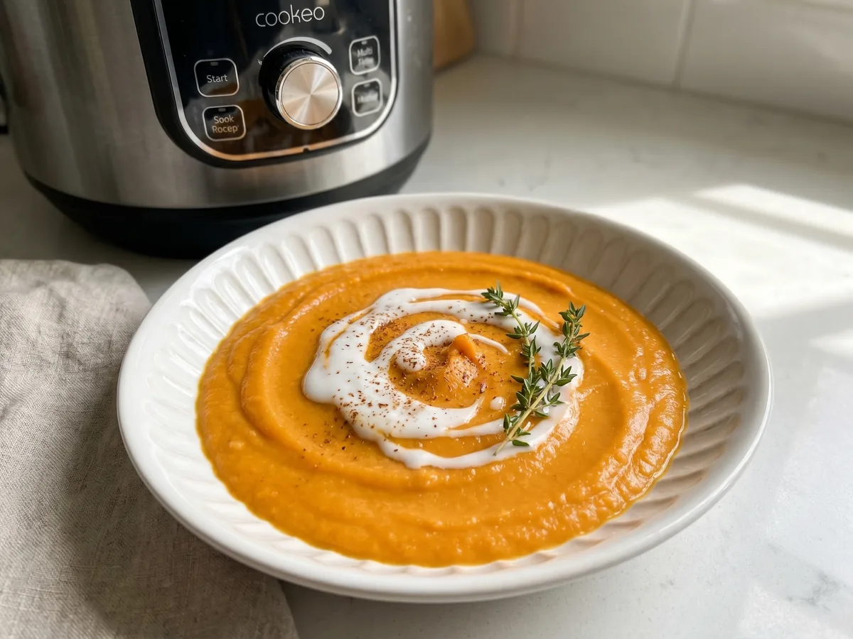 Purée de patate douce crémeuse servie dans un bol, préparée au Cookeo