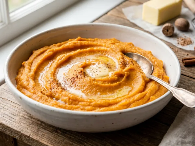 Bols d'épices colorées pour assaisonner la purée de patate douce : curry, curcuma, cannelle