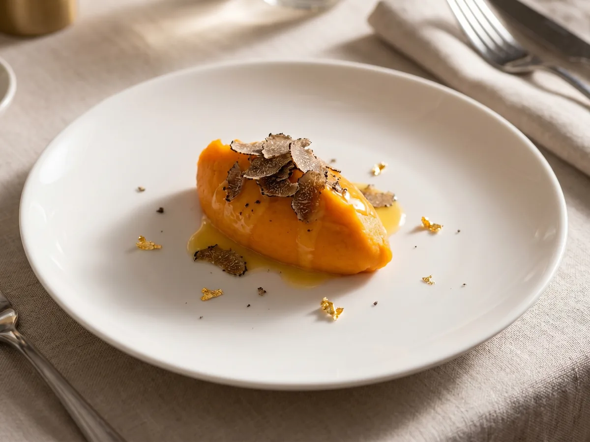 Purée de patate douce version gastronomique, dressage élaboré